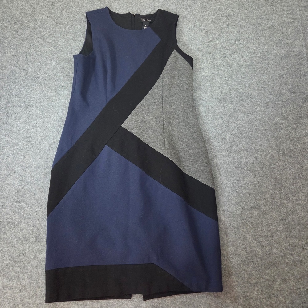 White House Black Market Dress 10 Navy Black Grey‎ Colorblock Sheath Sleeveless